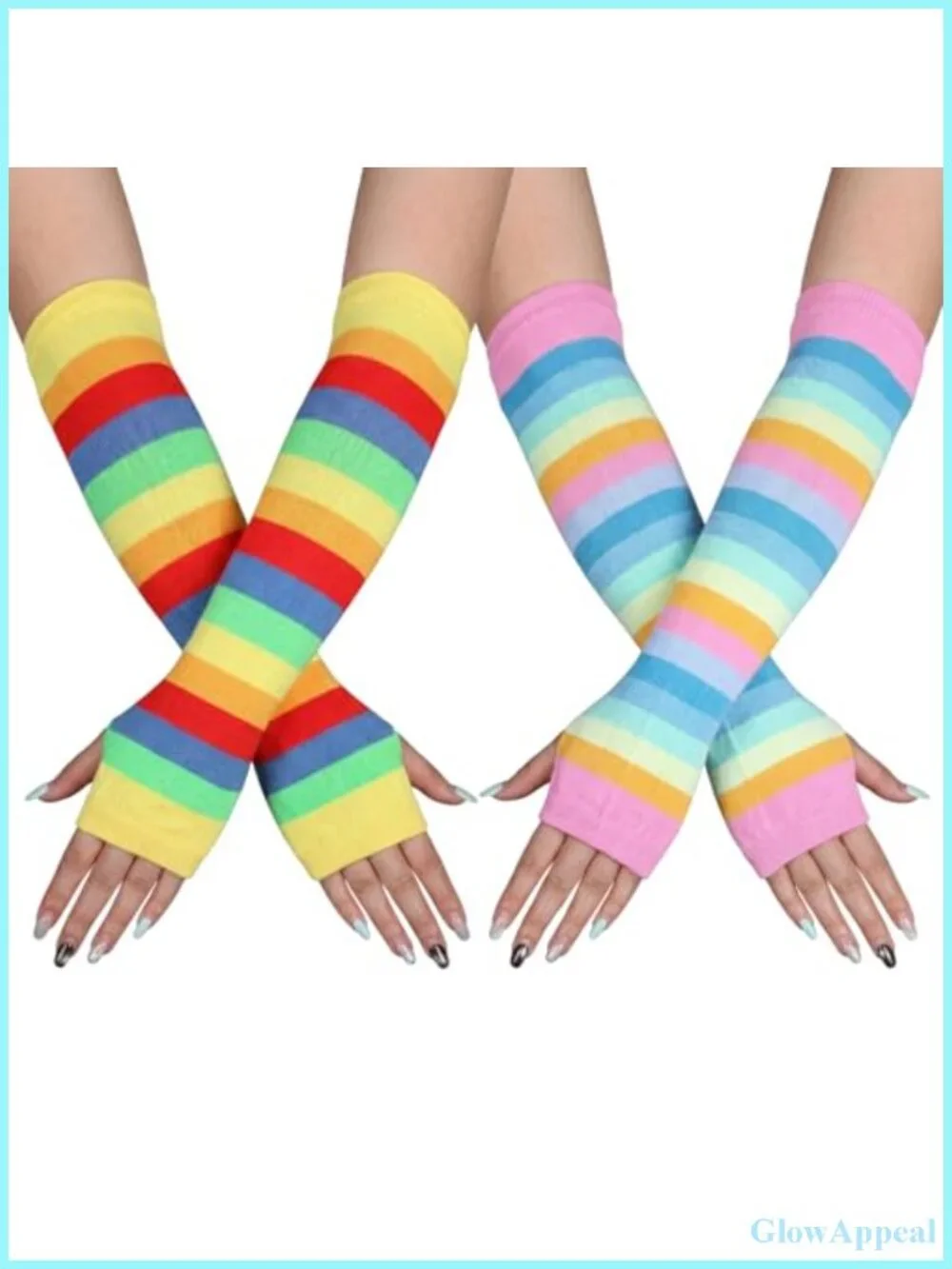 Striped Arm Warmers Fingerless Gloves for Women 2 Pairs Soft Stretchable